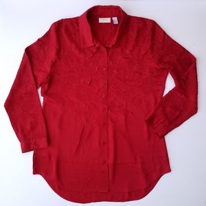 Chico's Tunic Length Silky Red Blouse Size 2 L/12